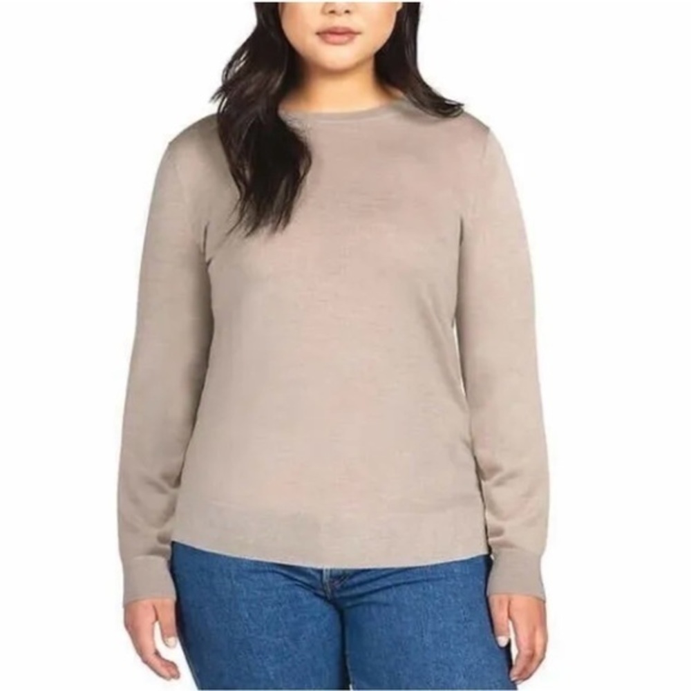 Katherine Barclay Women M Fine Merino Wool Sweater Crew Neck‎ Light Brown Read